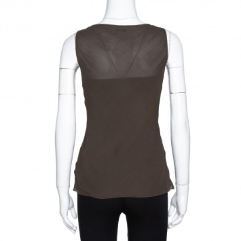 Joseph Olive Green Silk Sequin Embellished Sleeveless Top S In Good Condition For Sale In Dubai, Al Qouz 2