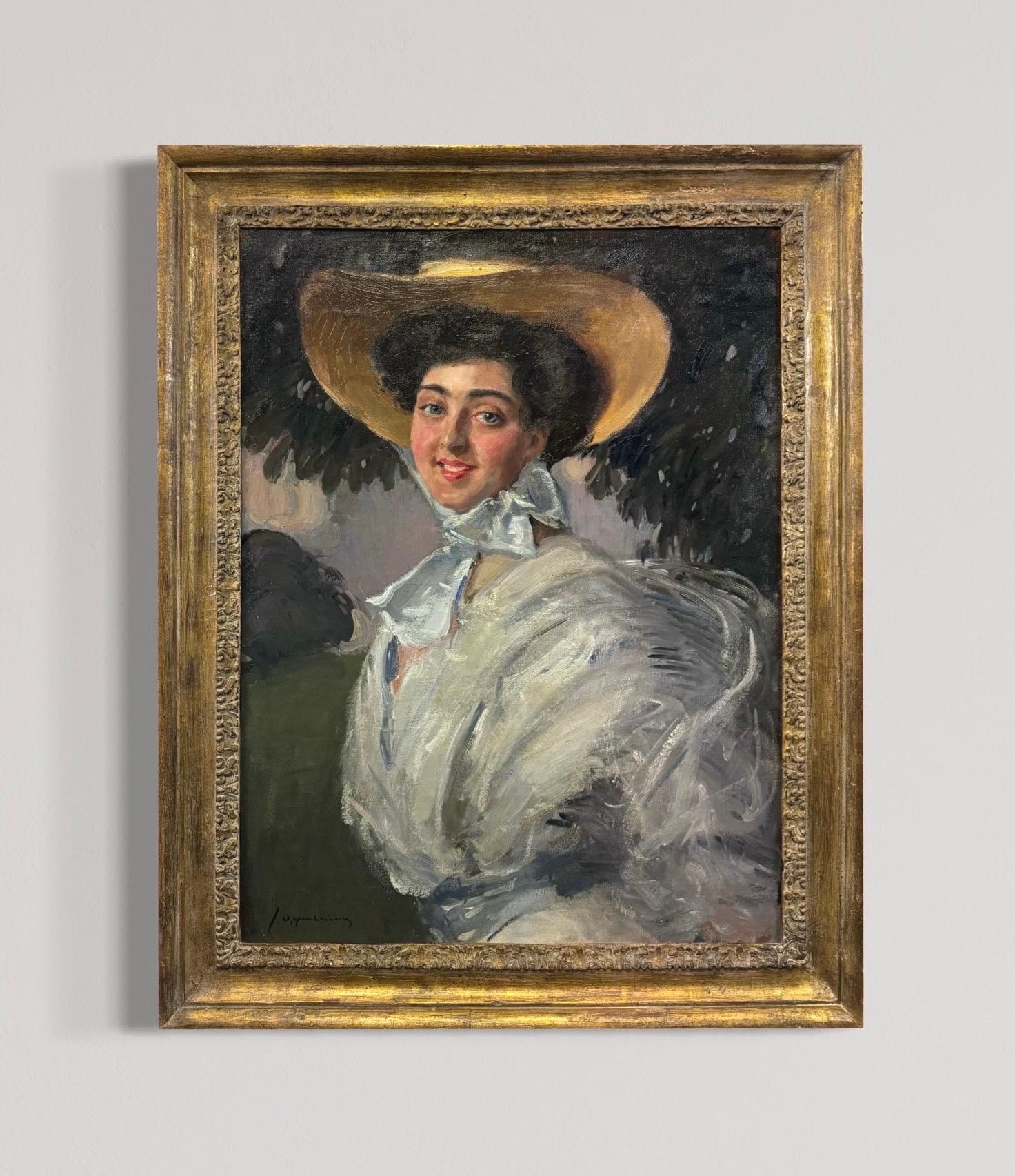 “Portrait of a Lady in White, c. 1905-10” Impressionist Edwardian Belle Époque en vente 5