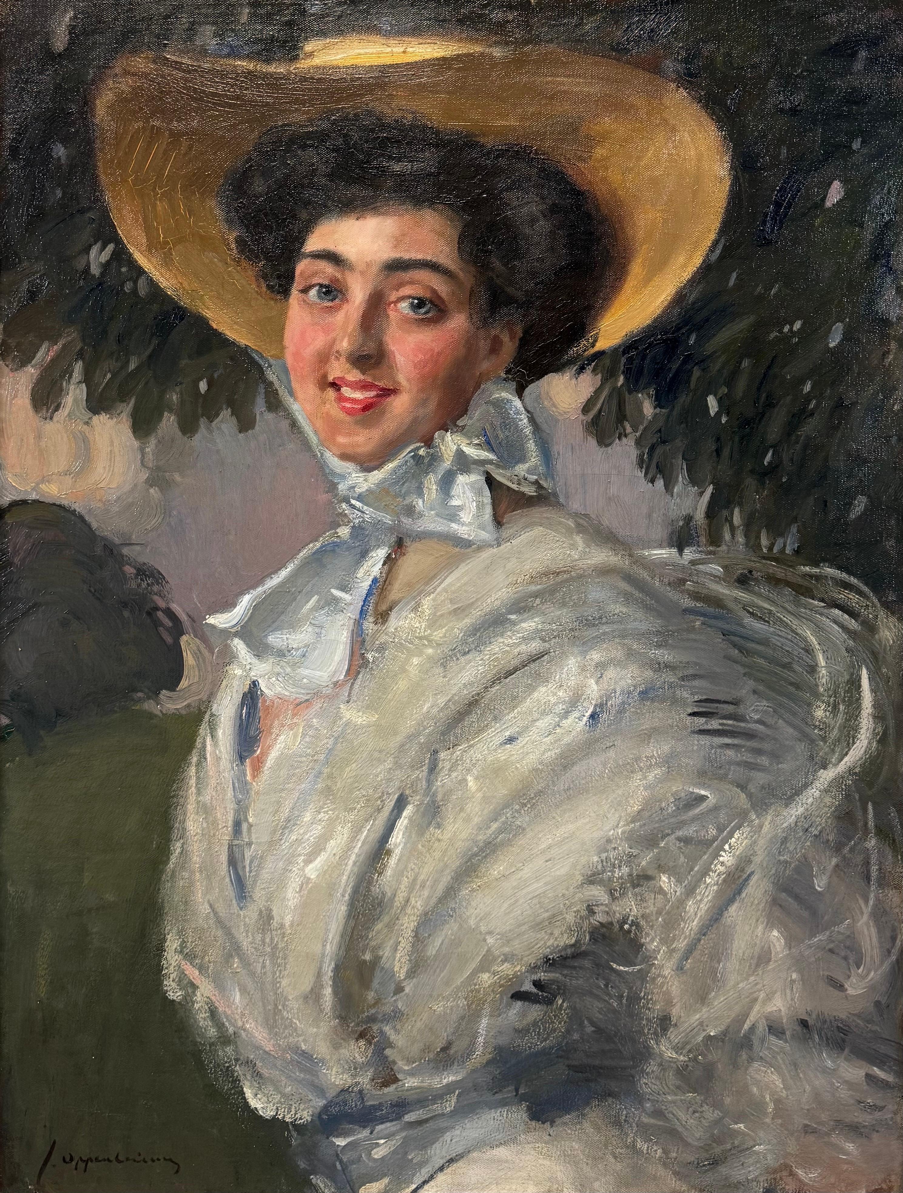 “Portrait of a Lady in White, c. 1905-10” Impressionist Edwardian Belle Époque - Painting de Joseph Oppenheimer
