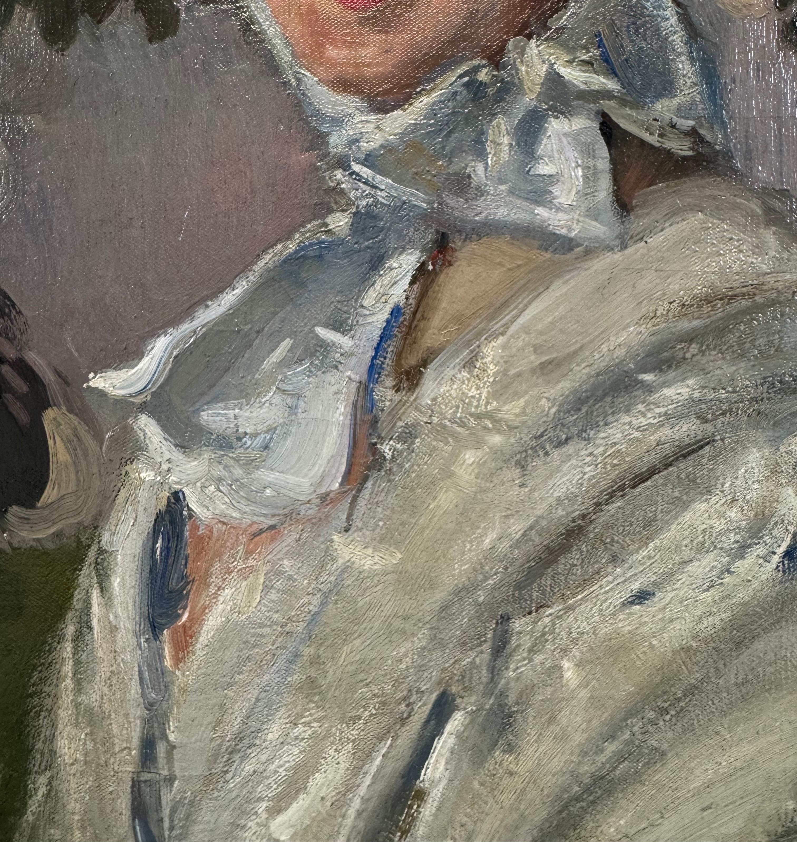 “Portrait of a Lady in White, c. 1905-10” Impressionist Edwardian Belle Époque - Marron Figurative Painting par Joseph Oppenheimer