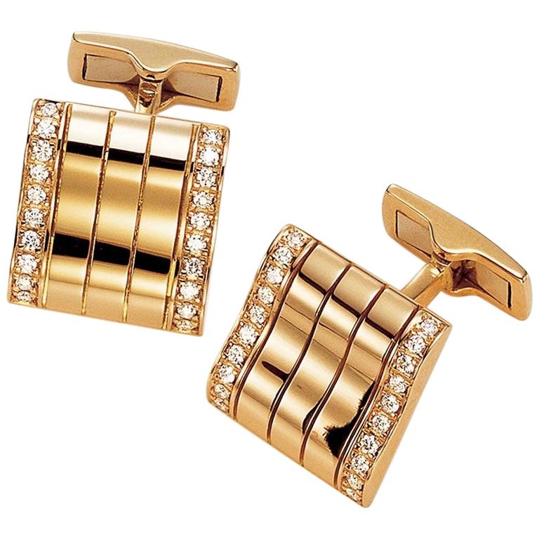 Joseph Orlando 18 Karat Rose Gold and .40 Carat Diamond Ribbed Cufflinks For Sale