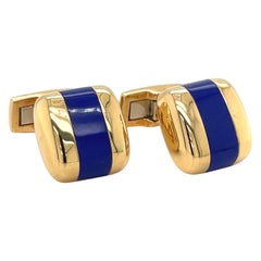 Joseph Orlando Boutons de manchette en forme de coussin en or jaune 18 carats et lapis-lazuli