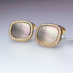 Gemelos Joseph Orlando de oro de 18 quilates con diamantes y nácar de Tahití