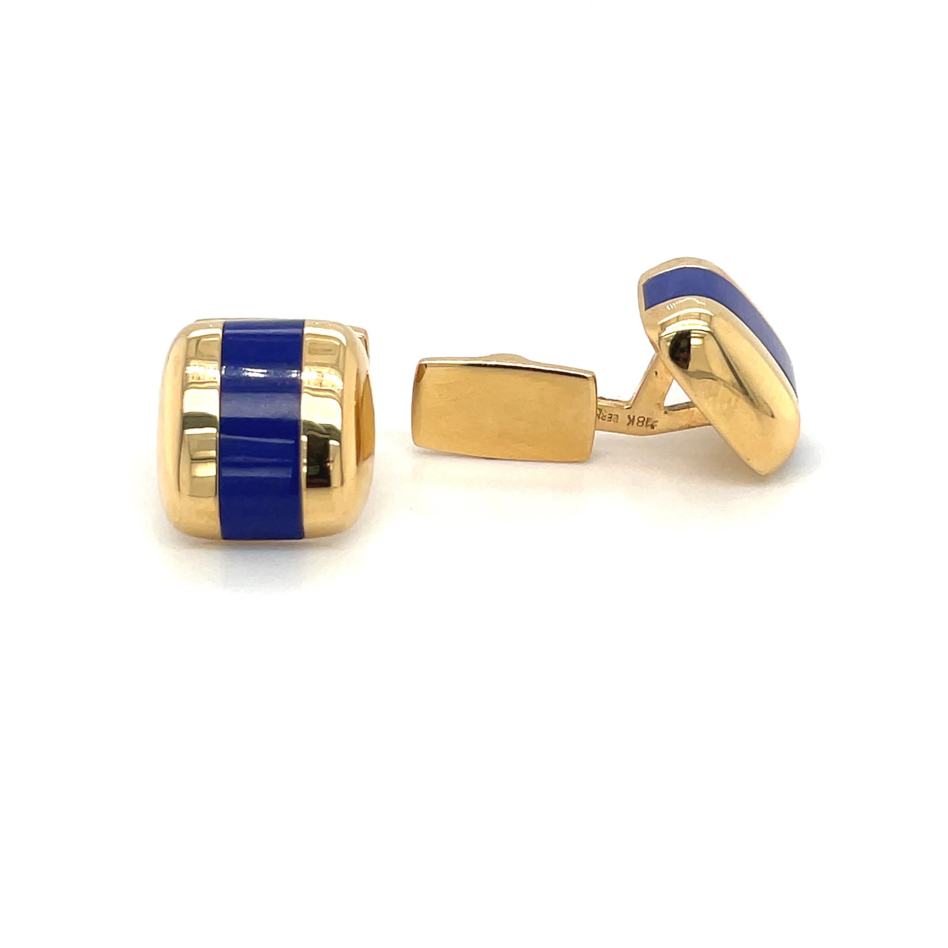 Joseph Orlando 18 Karat Yellow Gold Lapis Lazuli Pillow Shaped Cuff Links In New Condition For Sale In New York, NY