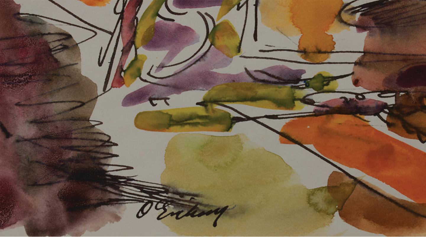 20th Centry Still Life with Fruit Bowl watercolor painting, Cleveland artist - Post-Impressionist Art by Joseph O'Sickey