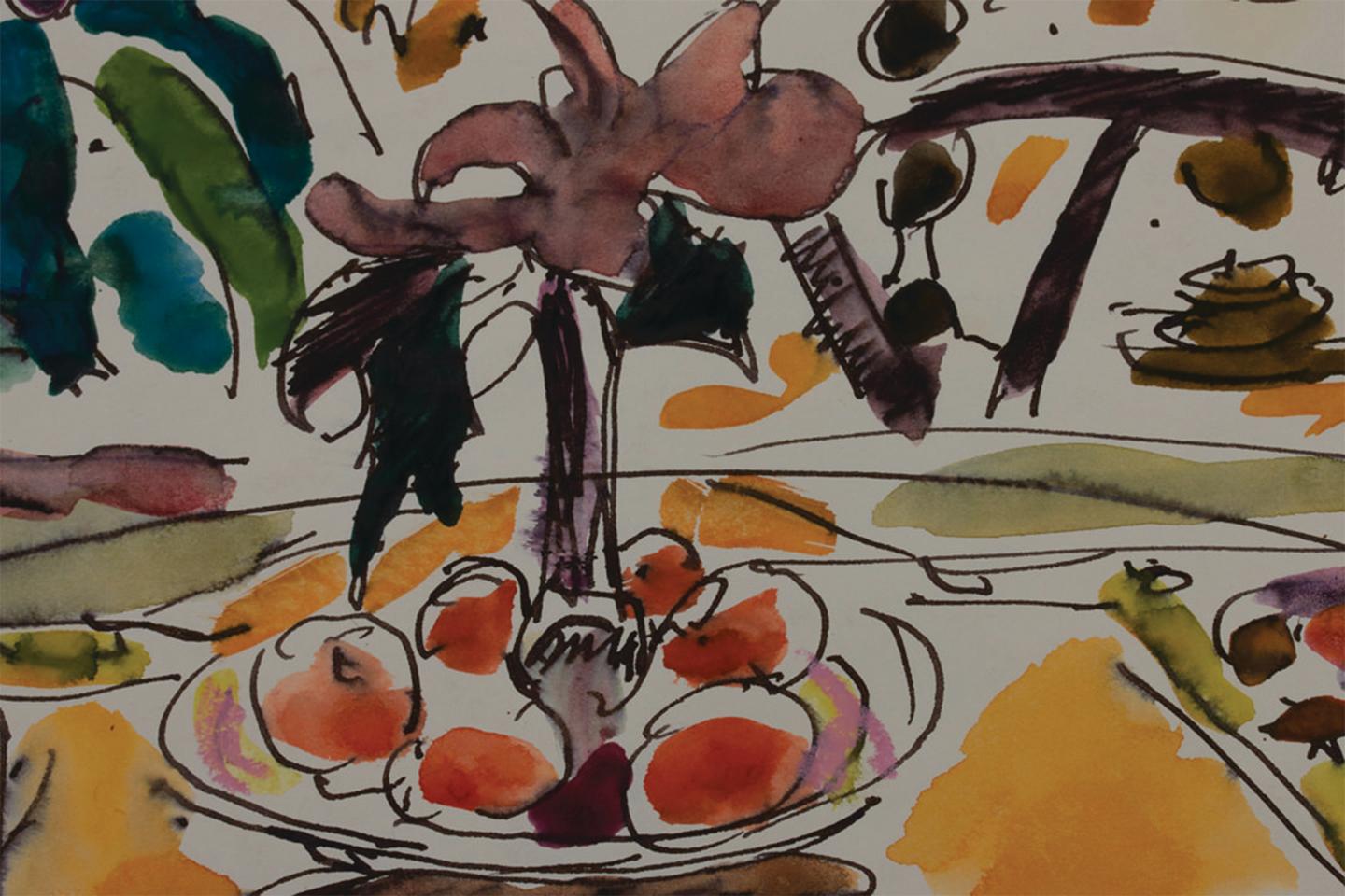 20th Centry Still Life with Fruit Bowl watercolor painting, Cleveland artist For Sale 1
