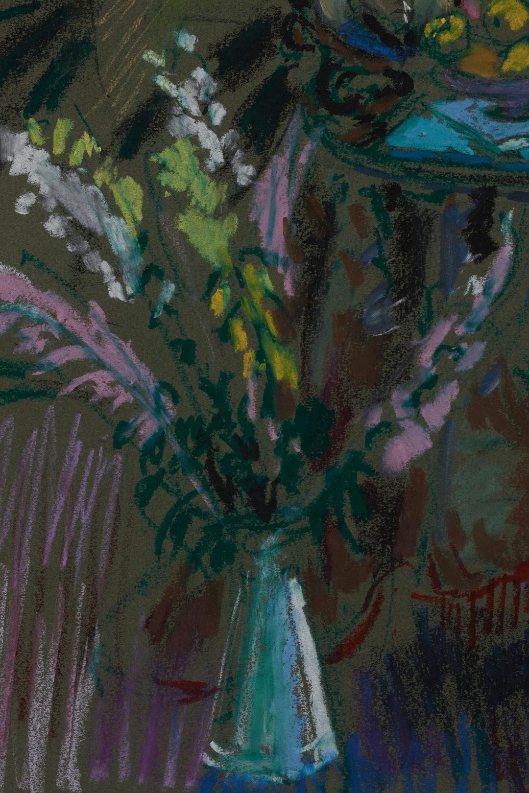 Nature morte d'intérieur du 20e siècle avec chaise et fleurs pastel et peinture à l'huile - Painting de Joseph O'Sickey