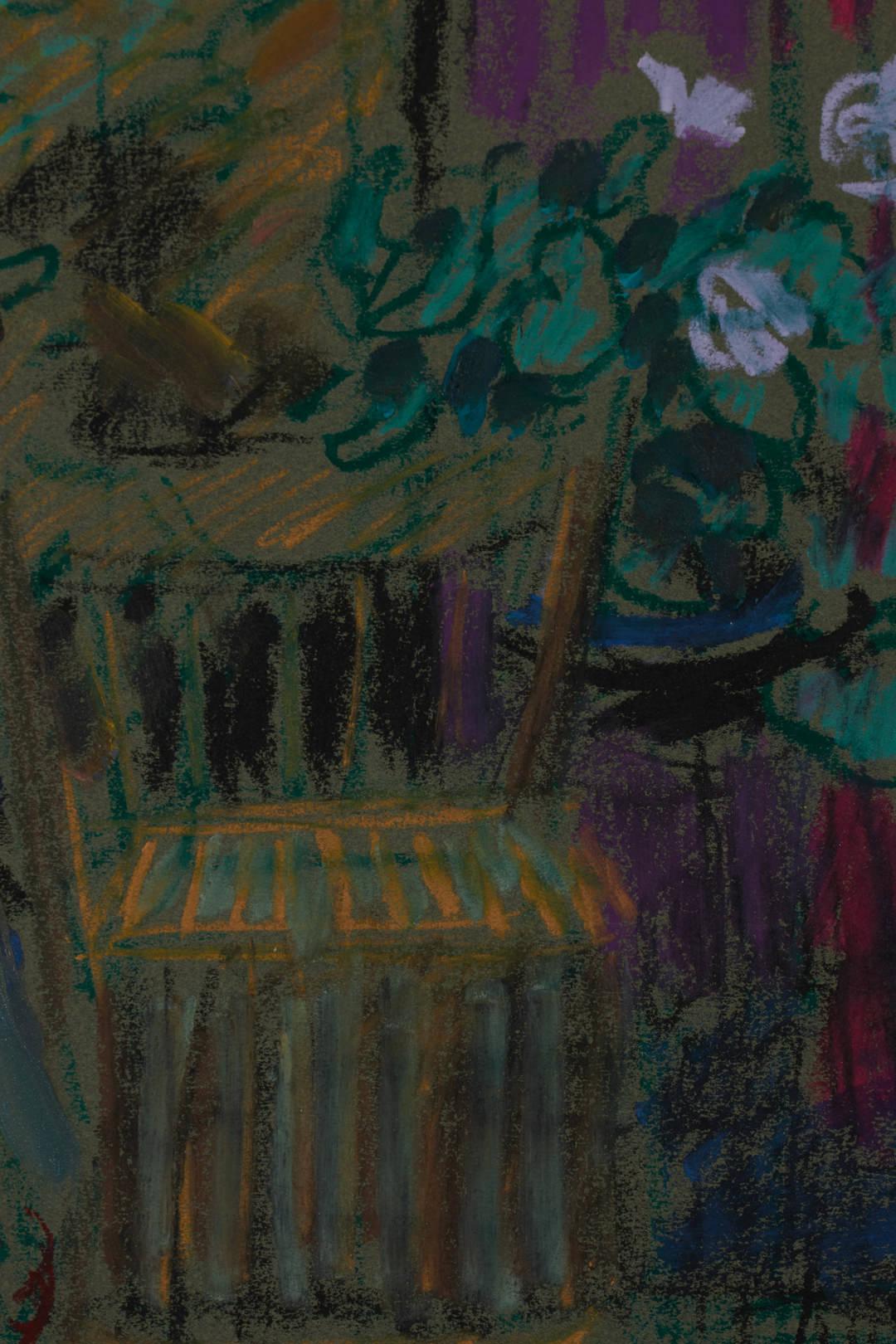 Nature morte d'intérieur du 20e siècle avec chaise et fleurs pastel et peinture à l'huile - Post-impressionnisme Painting par Joseph O'Sickey