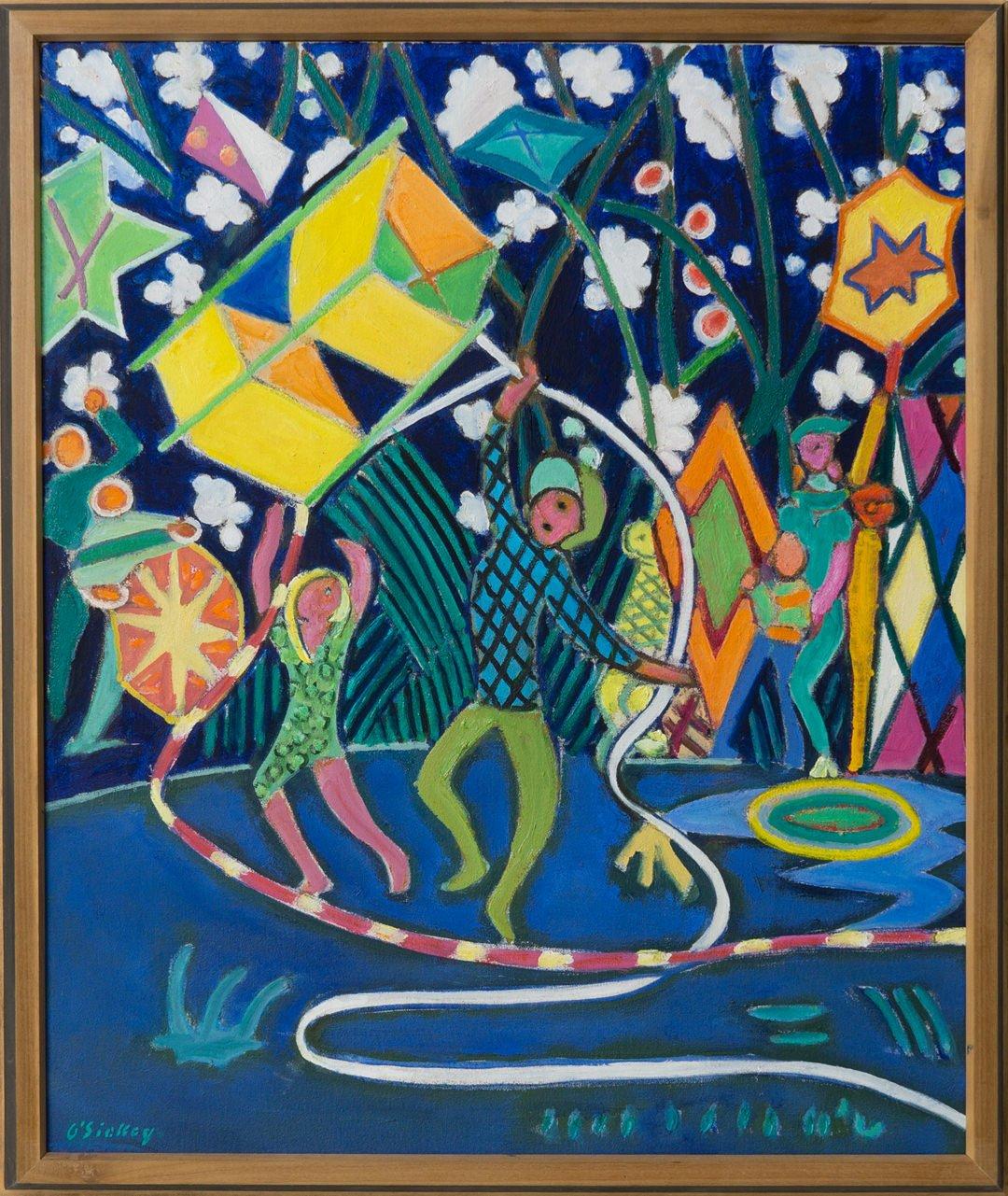 April 1965 - Man with Kite - Man Colorful - Painting de Joseph O'Sickey