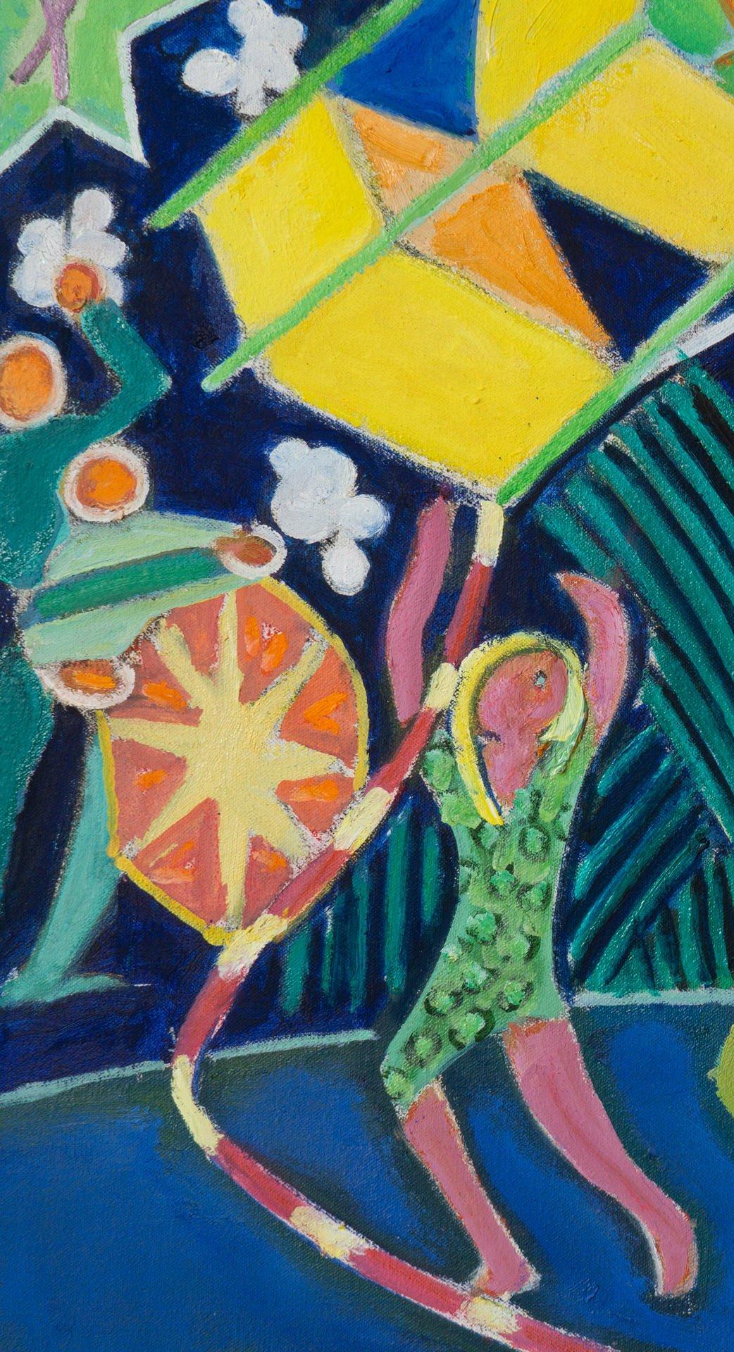 April 1965 - Man with Kite - Man Colorful - Post-impressionnisme Painting par Joseph O'Sickey