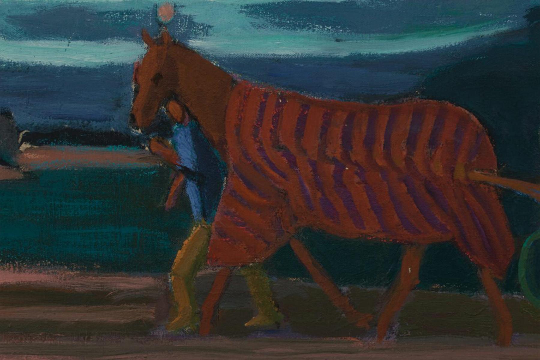 Landschaftssszene mit Pferd und Jockey auf dem Tisch (Post-Impressionismus), Painting, von Joseph O'Sickey