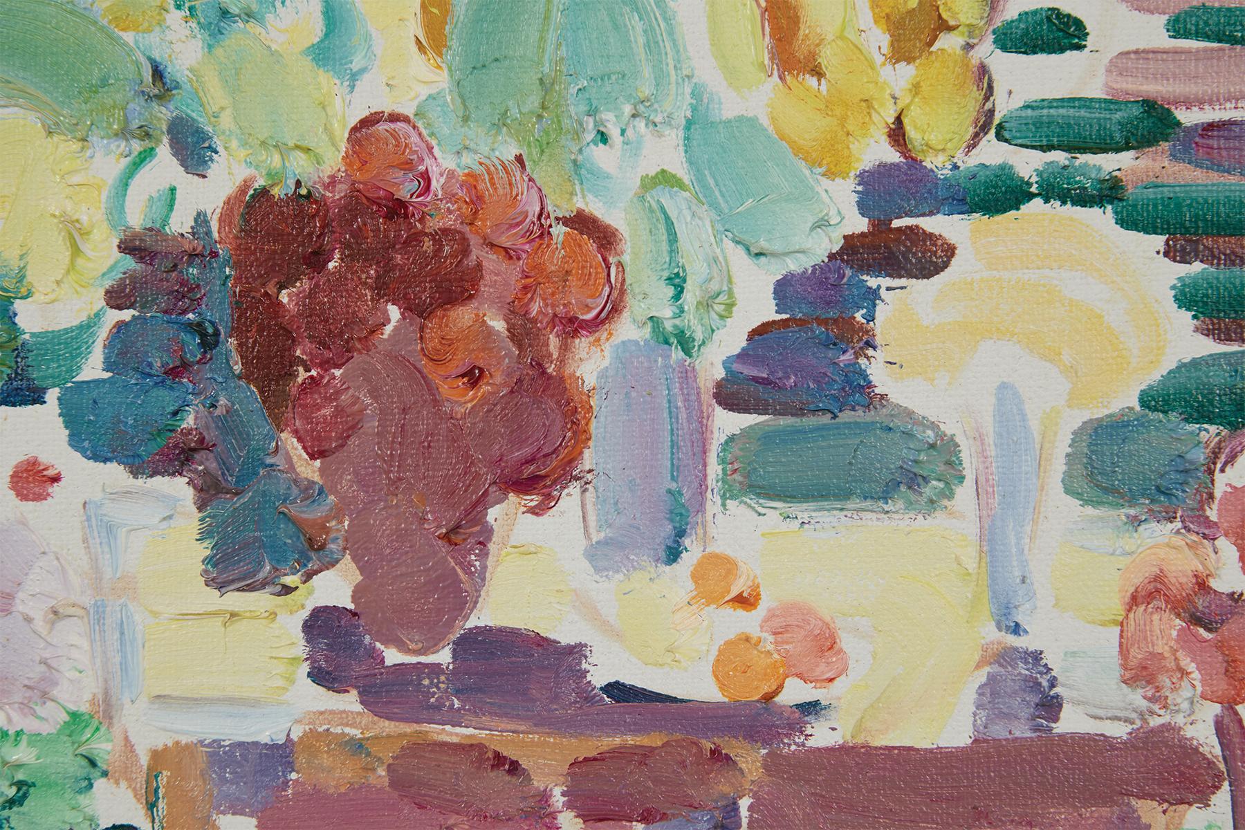 Backyard Garden Still-Life Landscape Scene, Cleveland School Artist - Brown Figurative Painting by Joseph O'Sickey