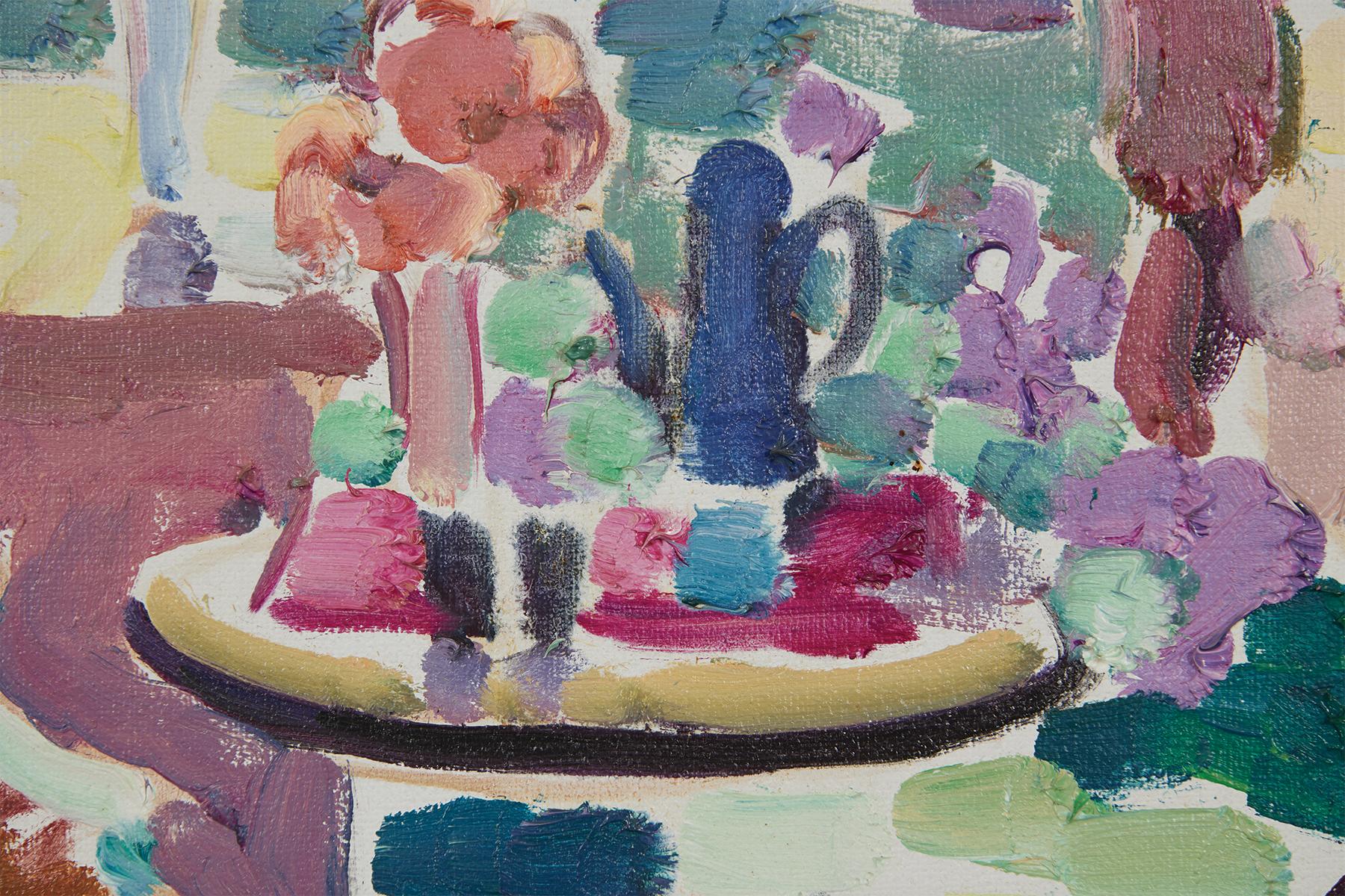 Joseph O'Sickey (American, 1918-2013)
Garden Scene
Oil on canvas
Signed lower right
18 x 22 inches
24 x 28 inches, framed

Joseph O'Sickey, born in Detroit in 1918, has been a painter and teacher throughout his career.  As a child he attended