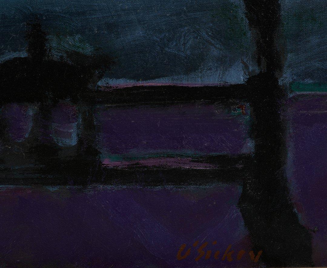 Bodegón nocturno, Paisaje oscuro del siglo XX, Postimpresionismo - Still-Life Painting Negro de Joseph O'Sickey