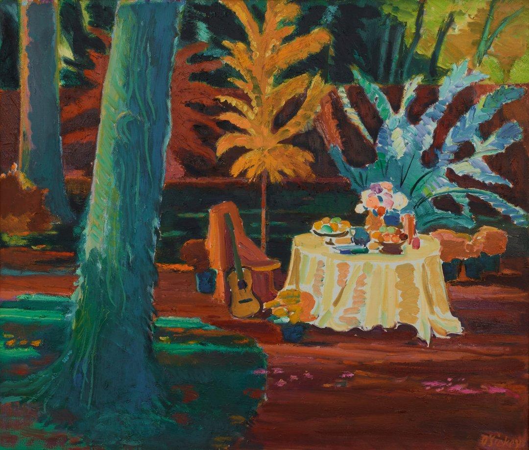 Joseph O'Sickey Autumn Garden Still Life, Large Landscape Tablescape