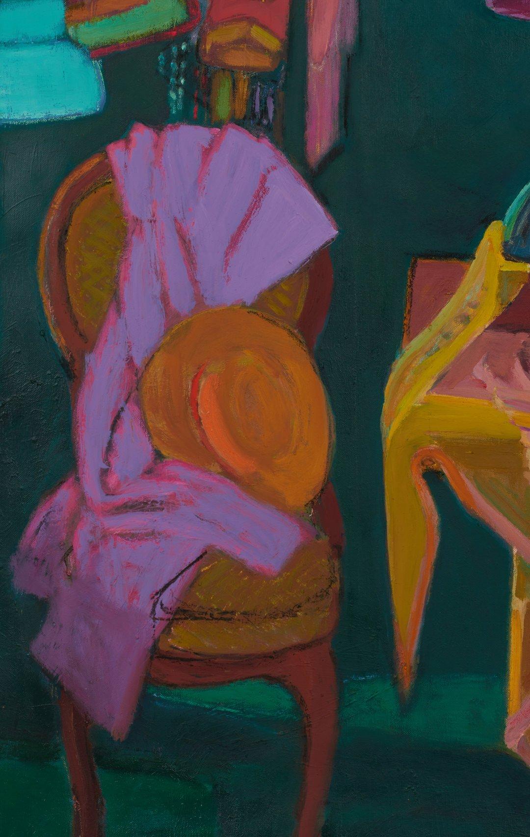 Chapeaux, scène de nature morte vivante turquoise, rose et violette du XXIe siècle - Post-impressionnisme Painting par Joseph O'Sickey