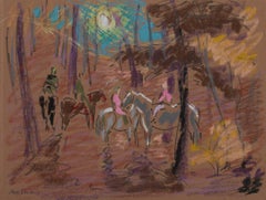 Vintage Horseback Riders in Sunny Landscape, 20th Century, Cleveland Artist
