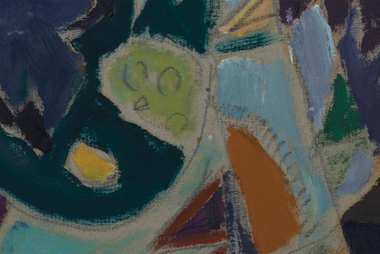 Quadro ad olio geometrico astratto della metà del XX secolo dell'artista della Scuola di Cleveland - Painting di Joseph O'Sickey