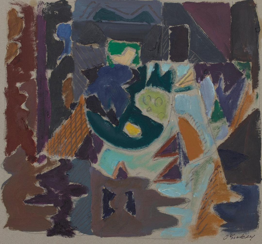 Mid-20th Century abstract geometric oil painting by Cleveland School artist