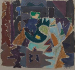 Vintage Mid-20th Century abstract geometric oil painting by Cleveland School artist