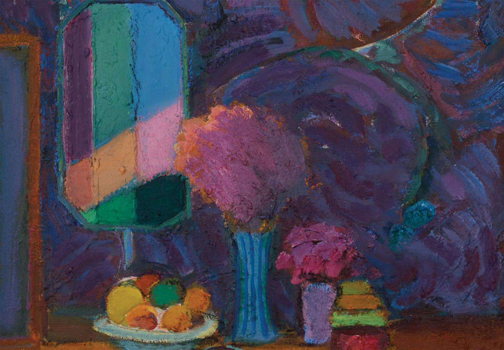 Nature morte intérieure avec chaise verte, 1996, artiste post-impressionniste de l'Ohio en vente 2