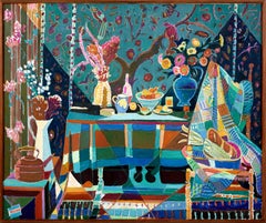 Still Life with Table and Pheasant & Owl, Blue Exterior & Interior tablescape