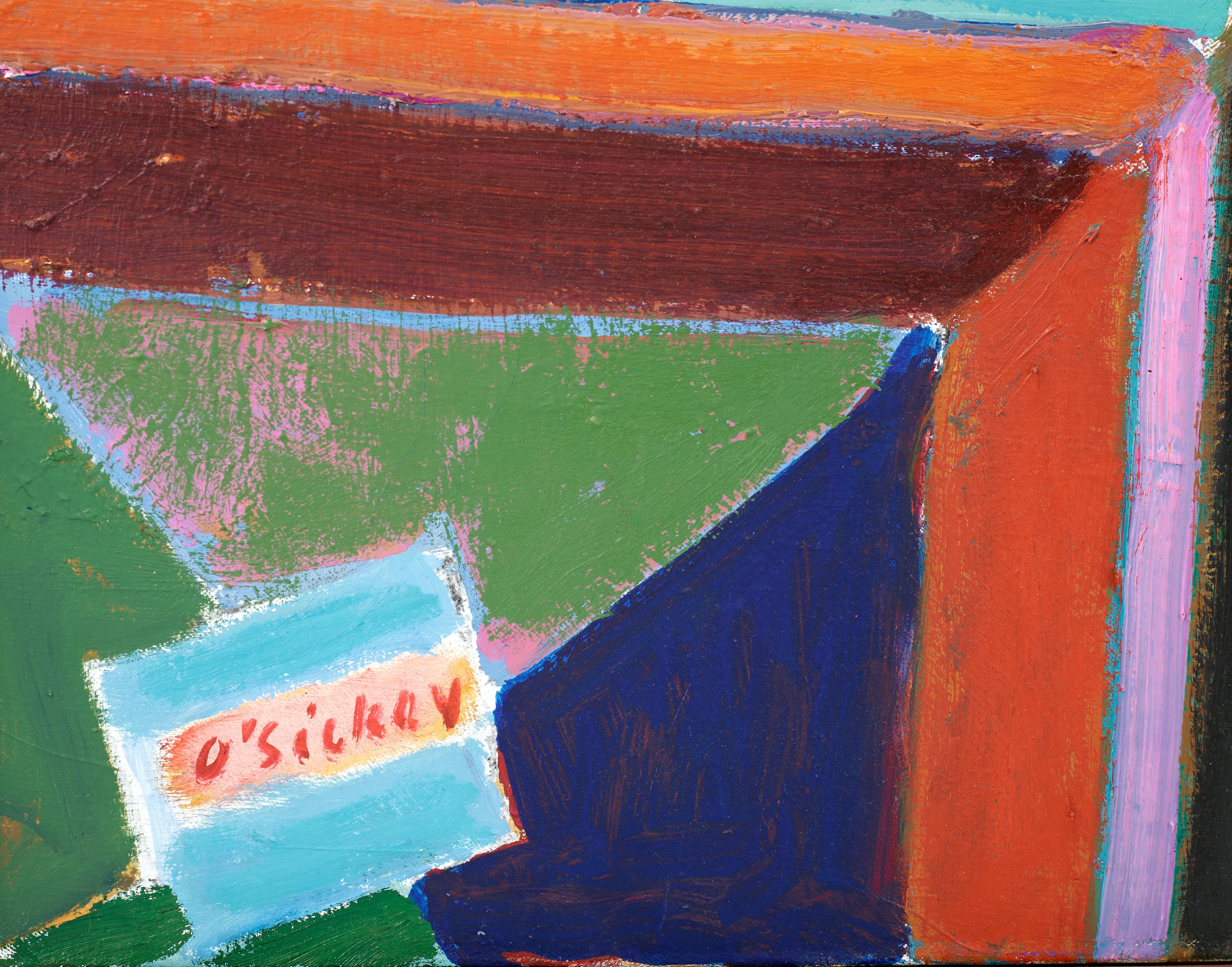 Stillleben mit Tisch und Fasan und Eule, blaue Außen- und Innen-Tischlandschaft (Post-Impressionismus), Painting, von Joseph O'Sickey