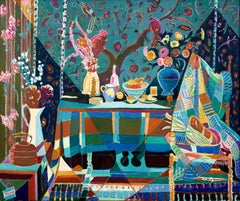 Still Life with Table and Pheasant & Owl, Blue Exterior & Interior tablescape