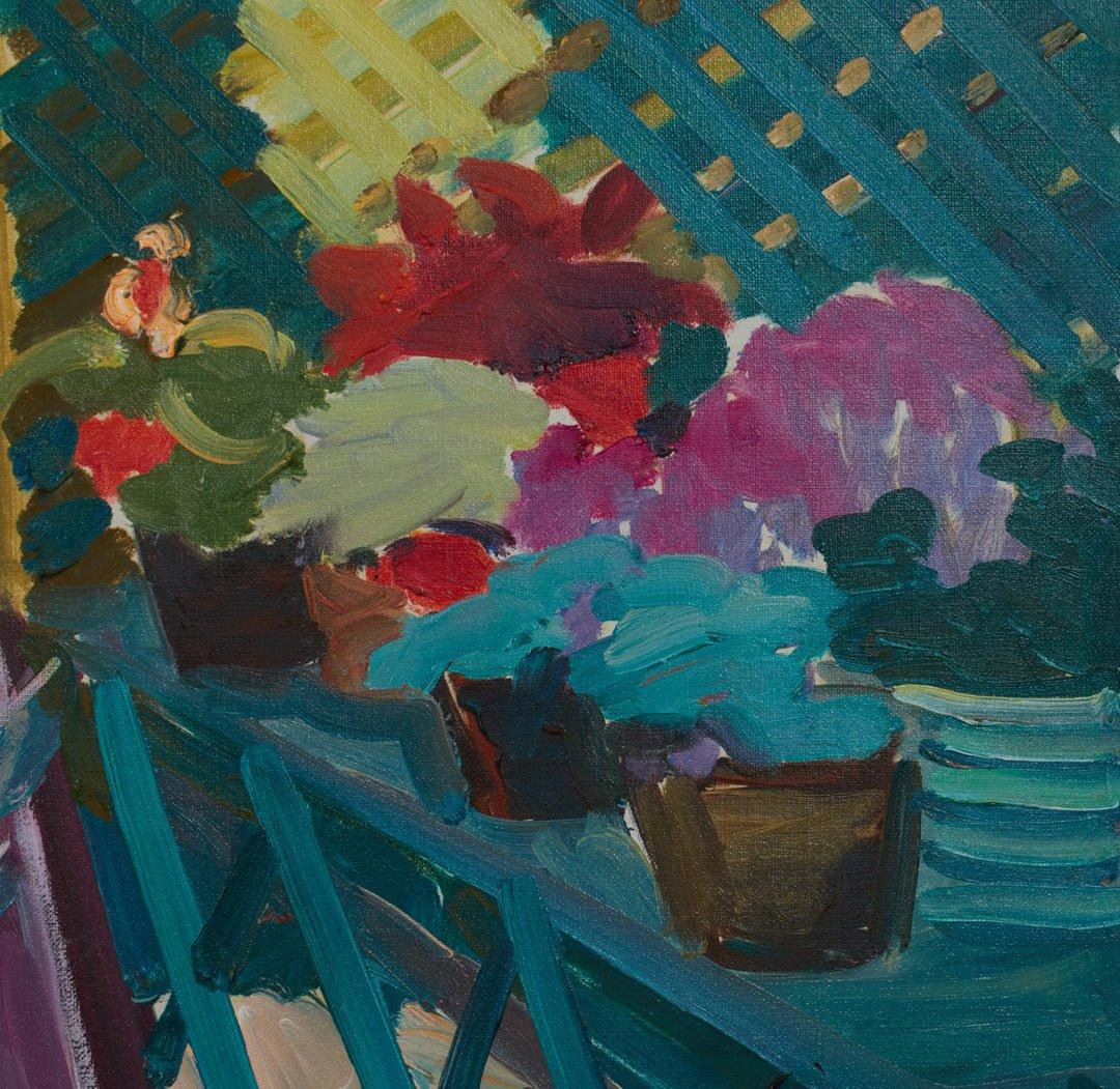 Terrace in Shade, Summer Garden Still Life Scene - Post-Impressionist Painting by Joseph O'Sickey