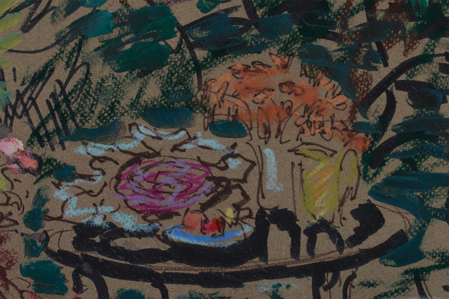 Stillleben ohne Titel des 20. Jahrhunderts mit Tisch und Blumen von Künstler der Cleveland School  im Angebot 1