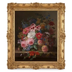 Still life of flowers and fruit by Joseph Panneel, (Belgian, 1807-1848)
