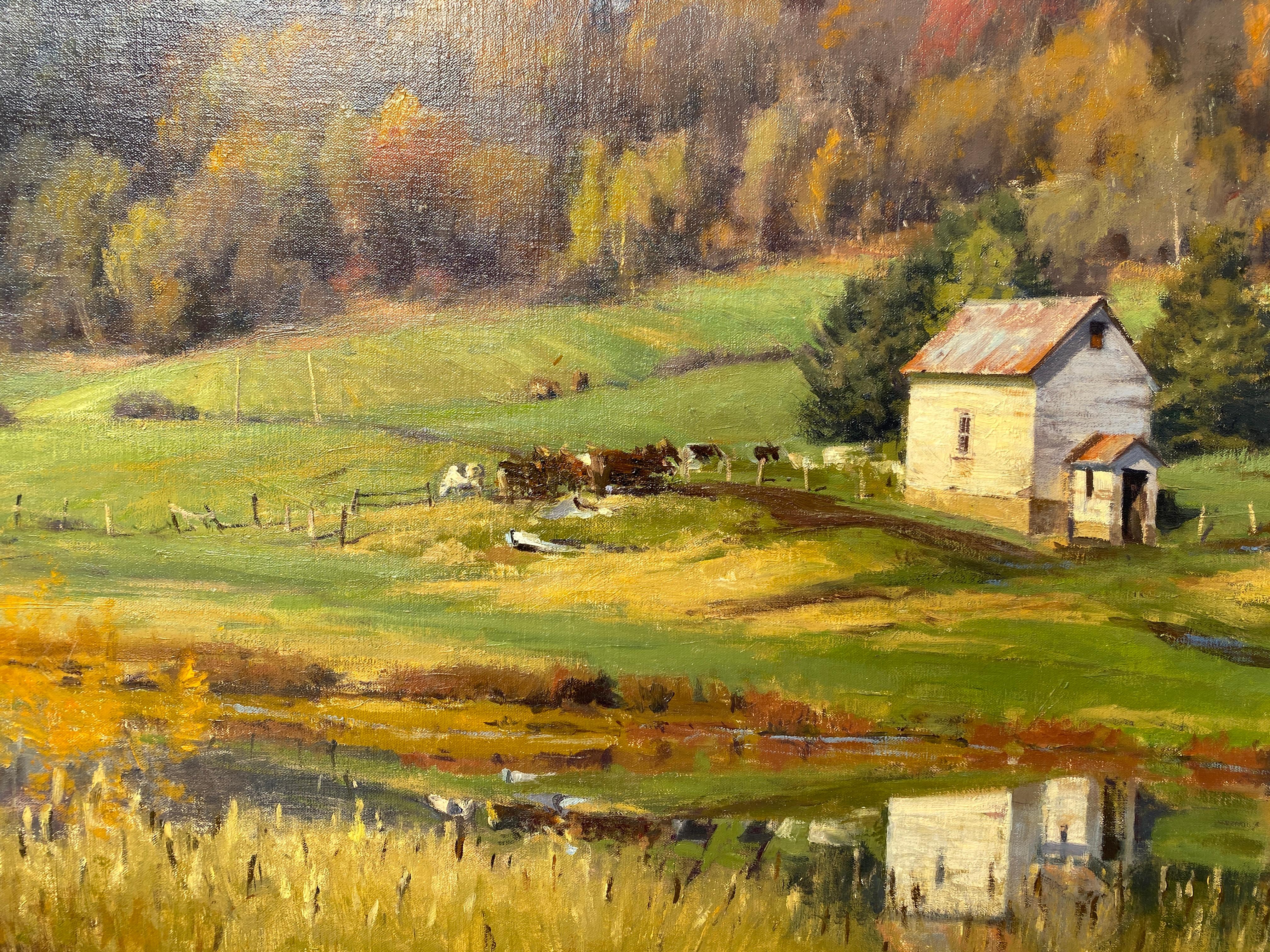 « Autumn Sun, Menomonie WI, 2015 - Peinture à l'huile réaliste américaine d'une ferme du Midwestern en vente 6