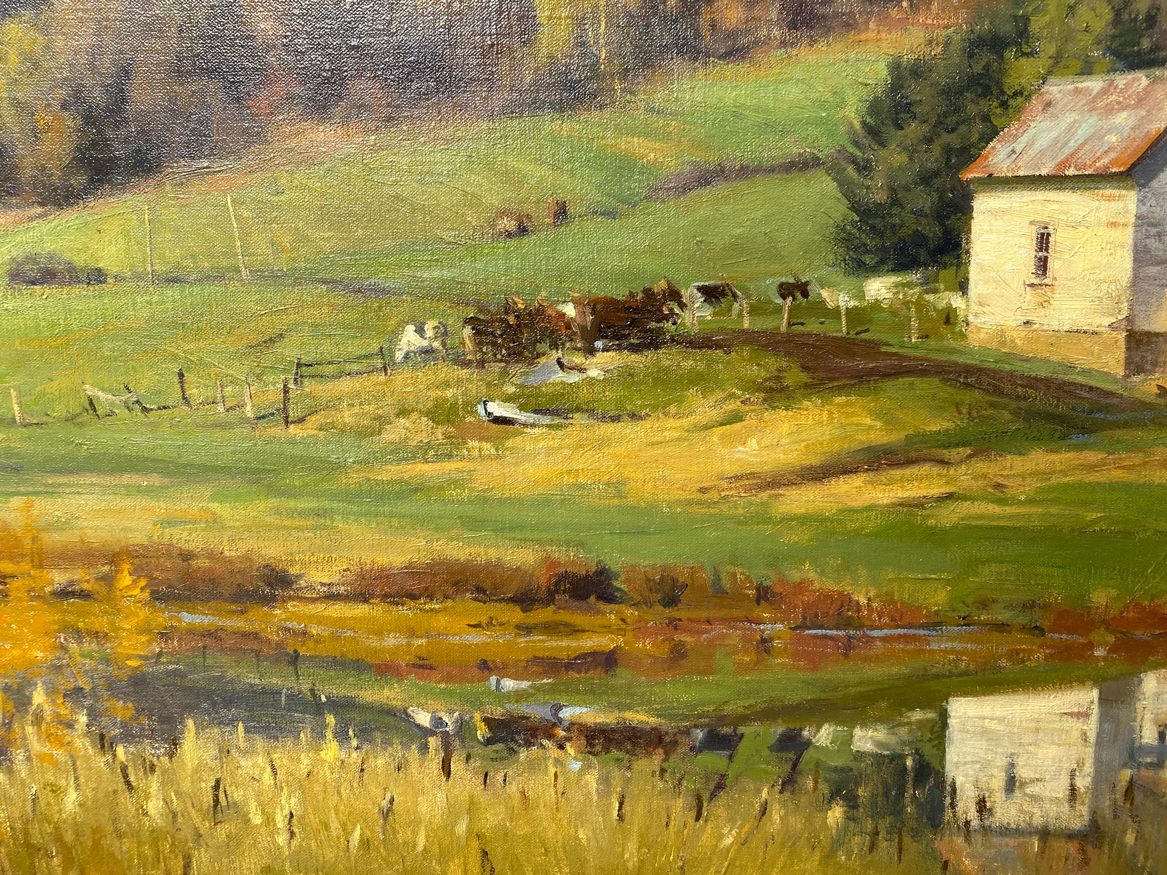 « Autumn Sun, Menomonie WI, 2015 - Peinture à l'huile réaliste américaine d'une ferme du Midwestern en vente 8
