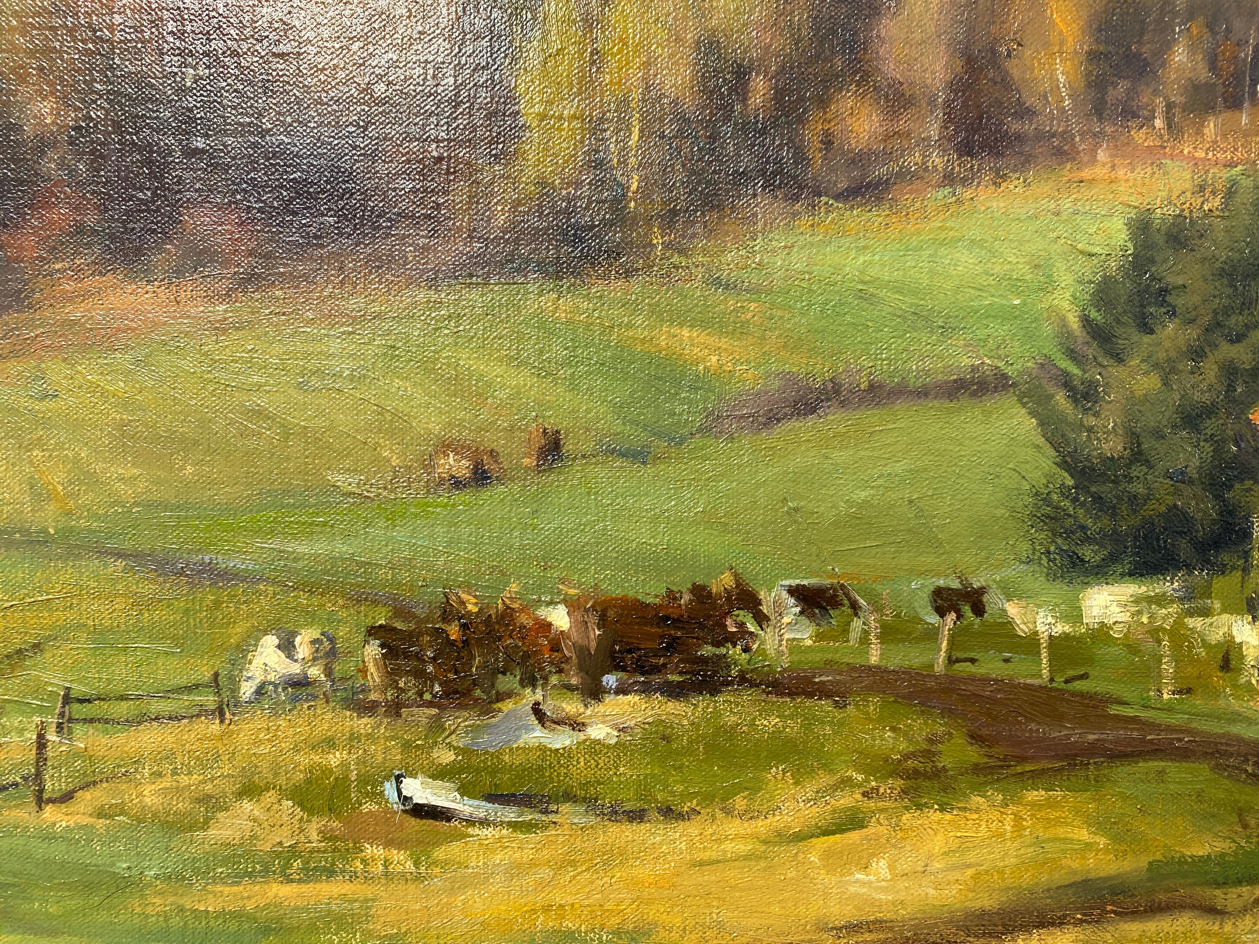« Autumn Sun, Menomonie WI, 2015 - Peinture à l'huile réaliste américaine d'une ferme du Midwestern en vente 9
