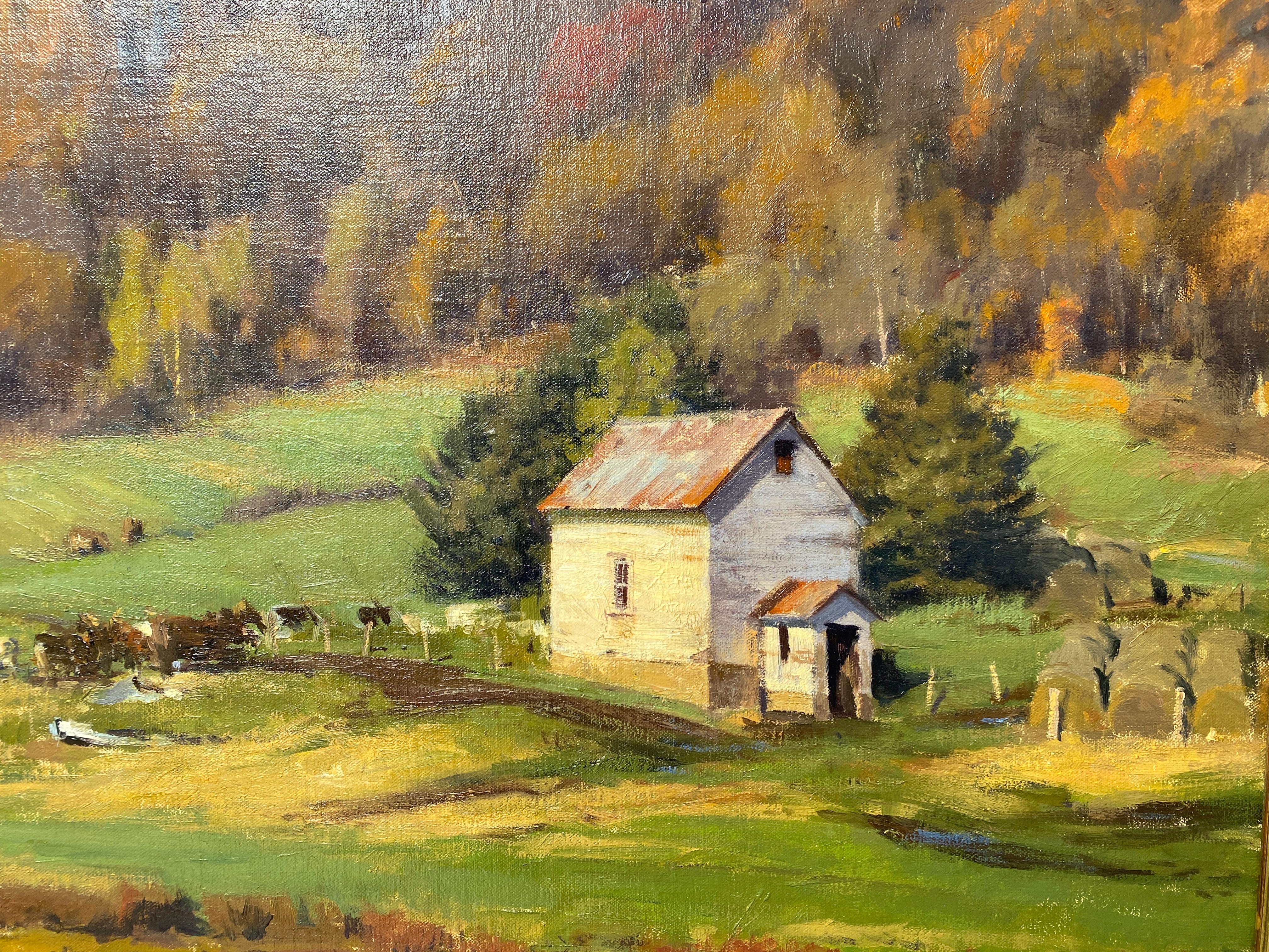 « Autumn Sun, Menomonie WI, 2015 - Peinture à l'huile réaliste américaine d'une ferme du Midwestern en vente 12