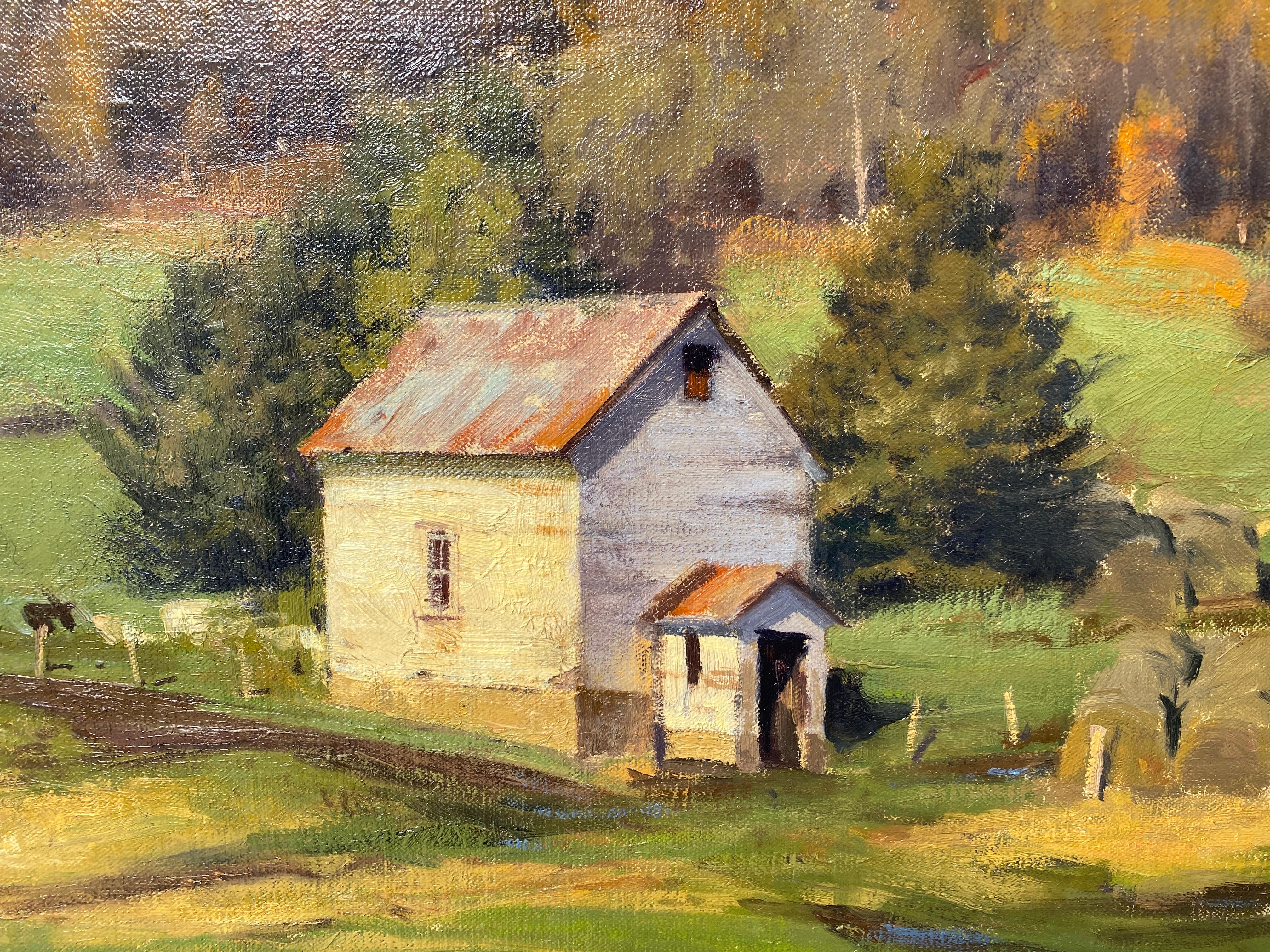 « Autumn Sun, Menomonie WI, 2015 - Peinture à l'huile réaliste américaine d'une ferme du Midwestern en vente 13