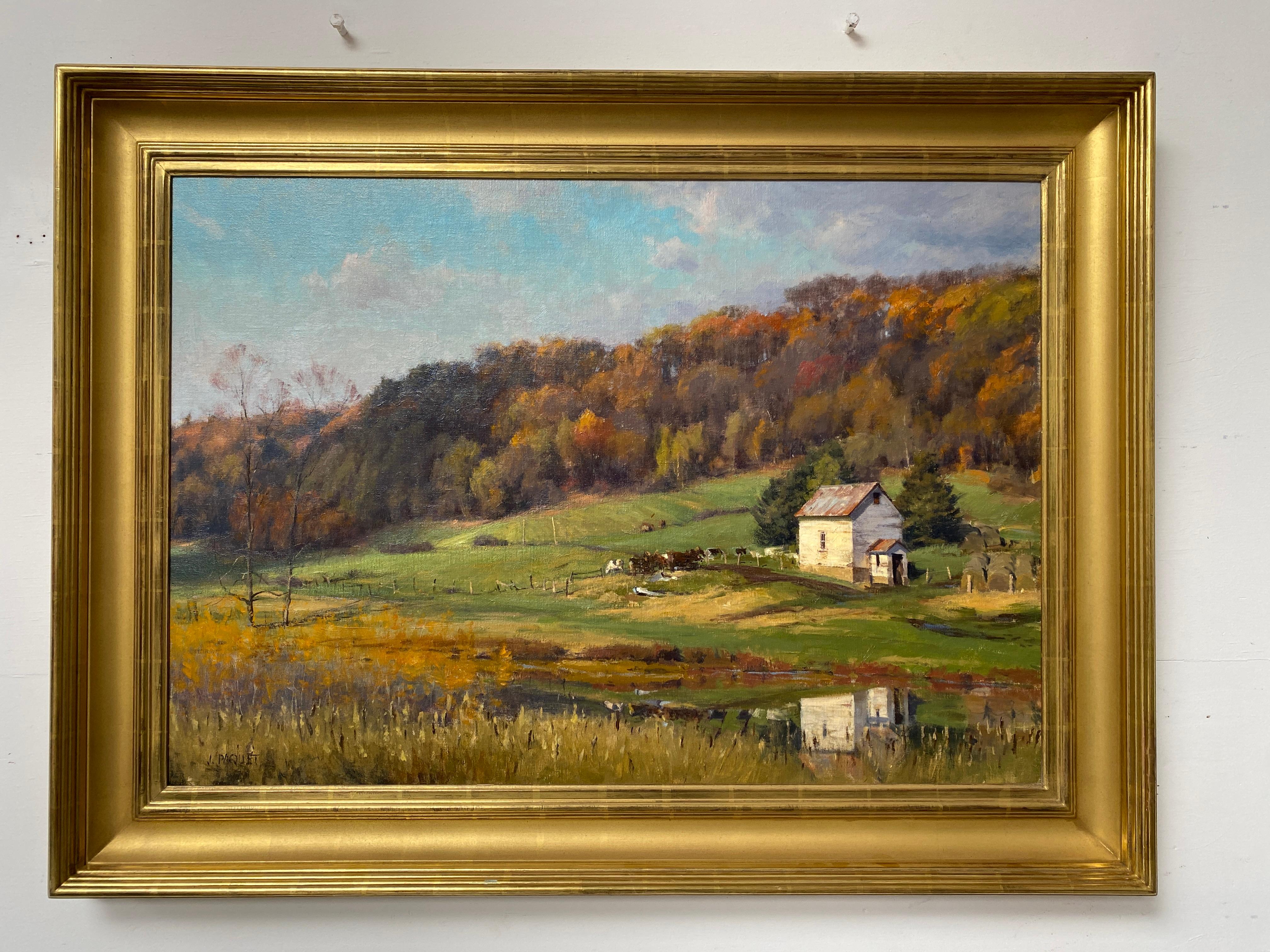 « Autumn Sun, Menomonie WI, 2015 - Peinture à l'huile réaliste américaine d'une ferme du Midwestern - Painting de Joseph Paquet