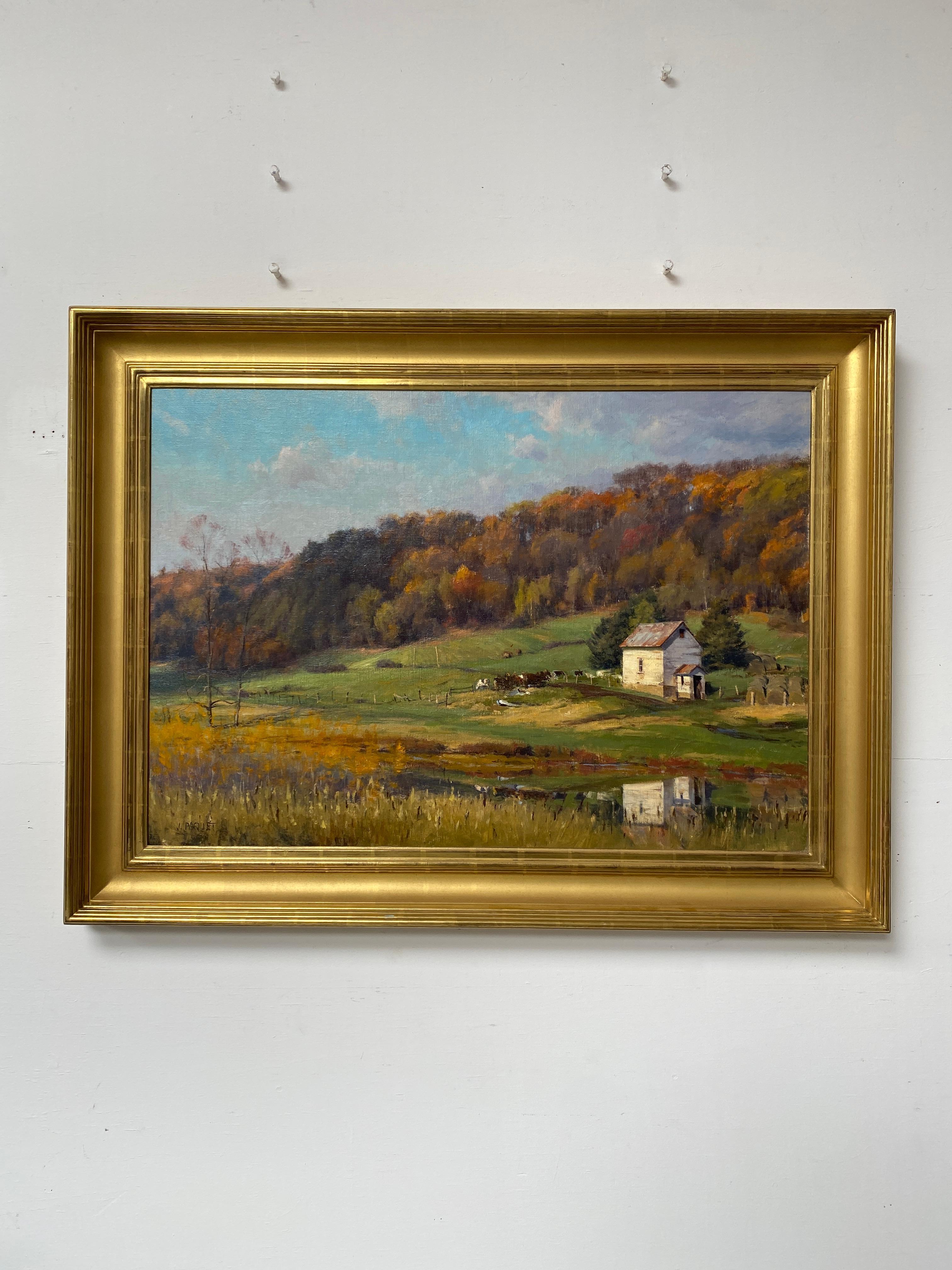« Autumn Sun, Menomonie WI, 2015 - Peinture à l'huile réaliste américaine d'une ferme du Midwestern - Réalisme américain Painting par Joseph Paquet