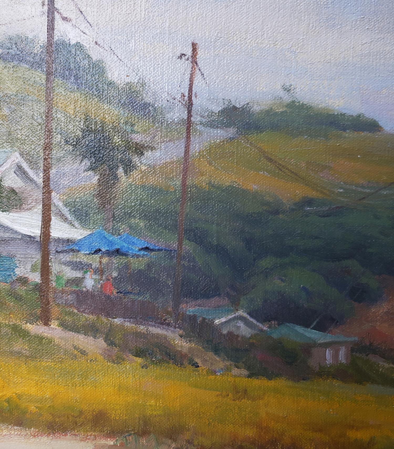 Flowers Above the Cove - Brown Landscape Painting by Joseph Paquet