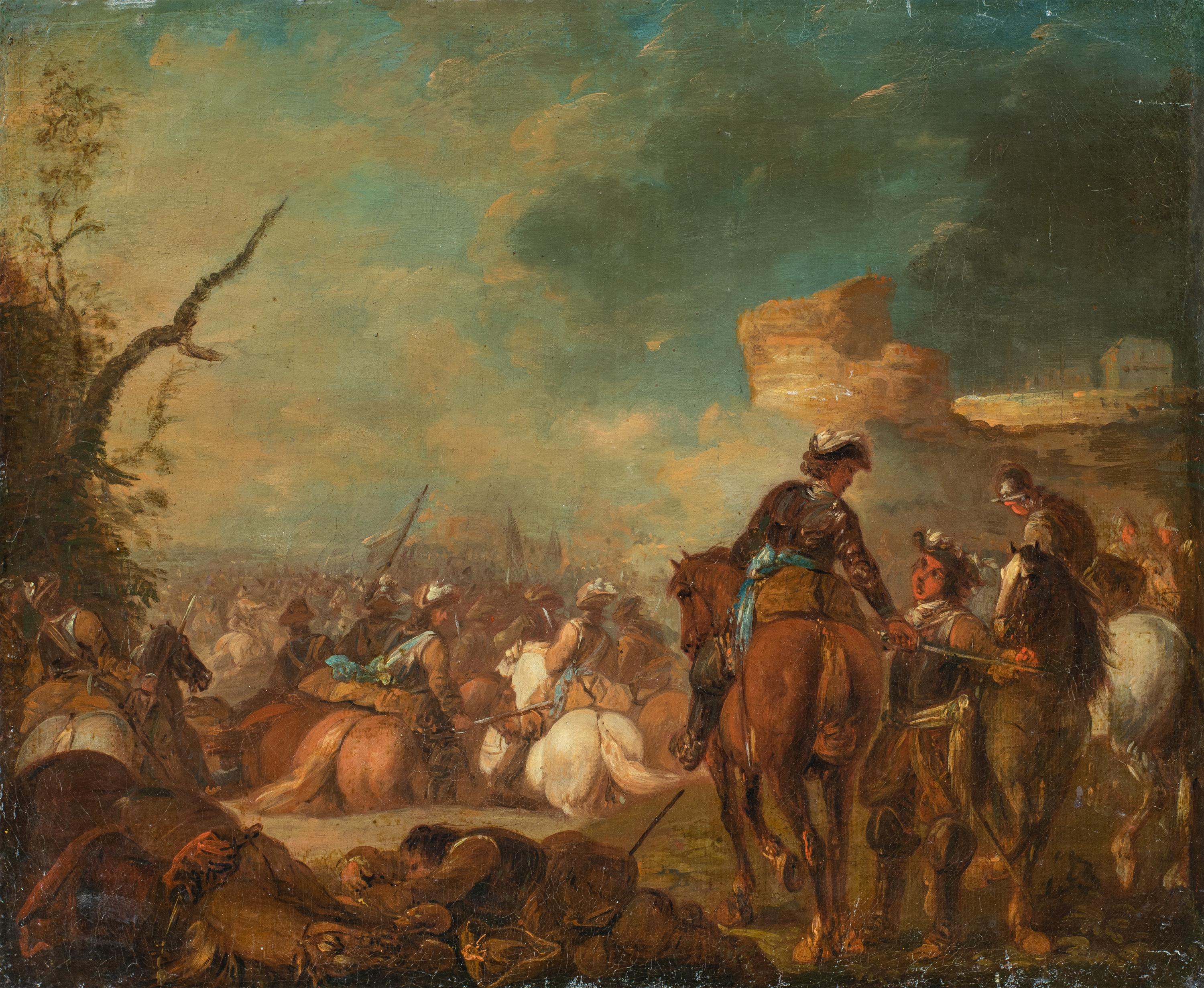 Baroque Battle painter - late 17th century landscape painting - Knights Fight