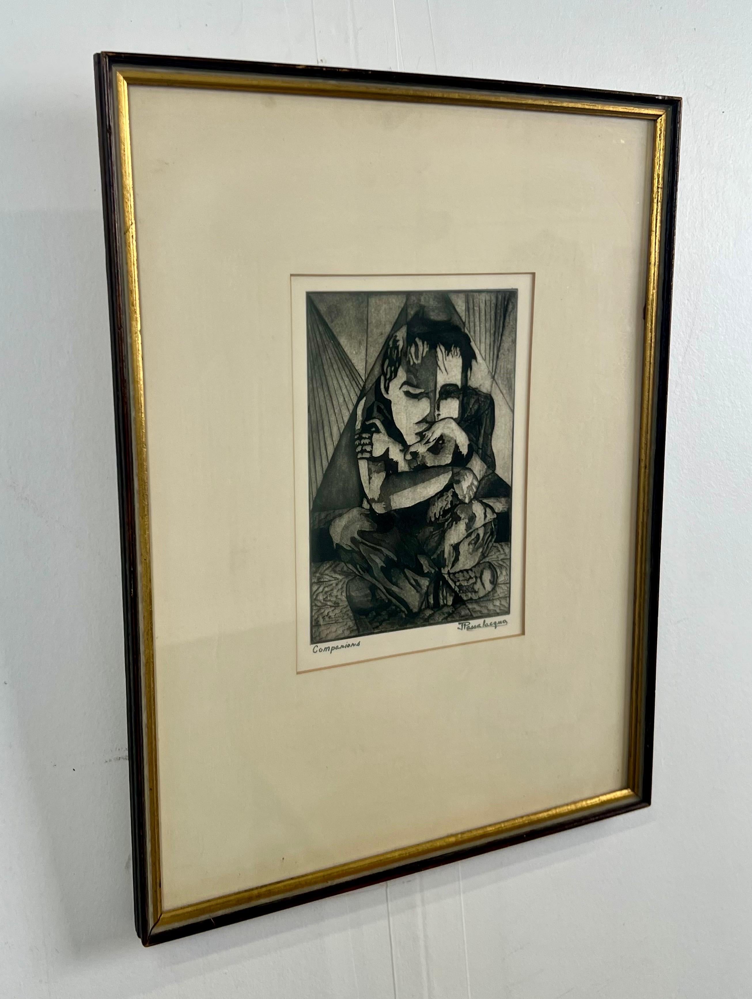 Figurative Abstract Etching on Paper Titled Companions by Jospeh Passalacqua - Print by Joseph Passalacqua