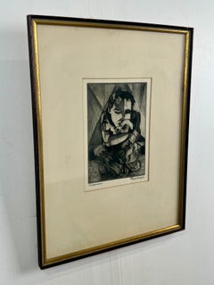 Grabado abstracto figurativo sobre papel titulado Compañeros de Jospeh Passalacqua