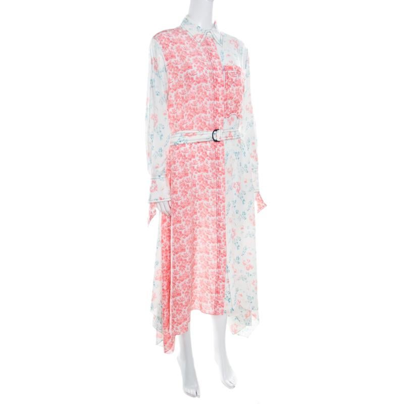 This lovely shirt dress from Joseph is a creation you cannot miss buying! The pastel dress is made of 100% silk and features a peony printed pattern all over it. It flaunts sharp collars, concealed front button fastenings, a chest pocket, a buckle