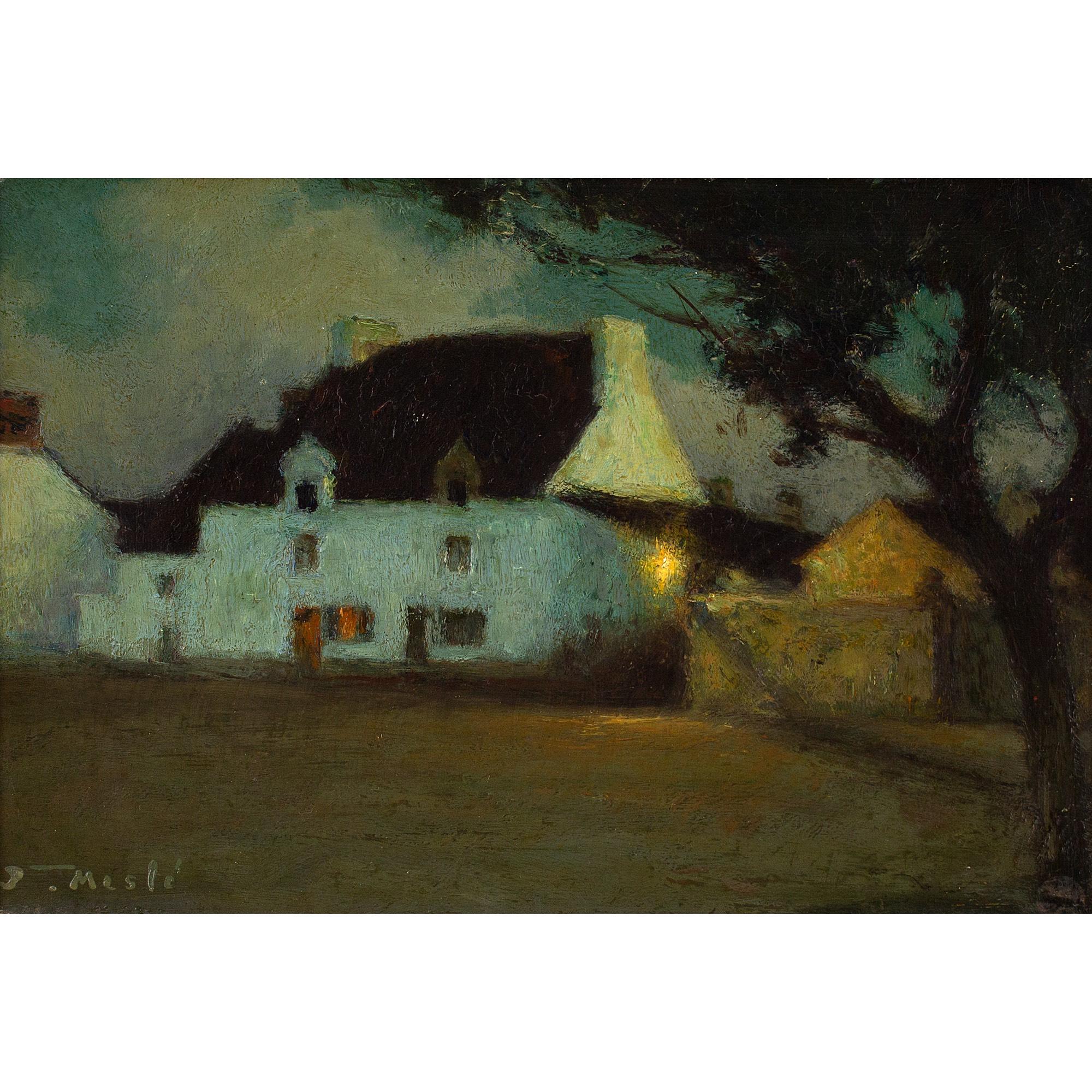 Joseph-Paul Mesle, White House At Dusk, Brittany, Oil Painting 1