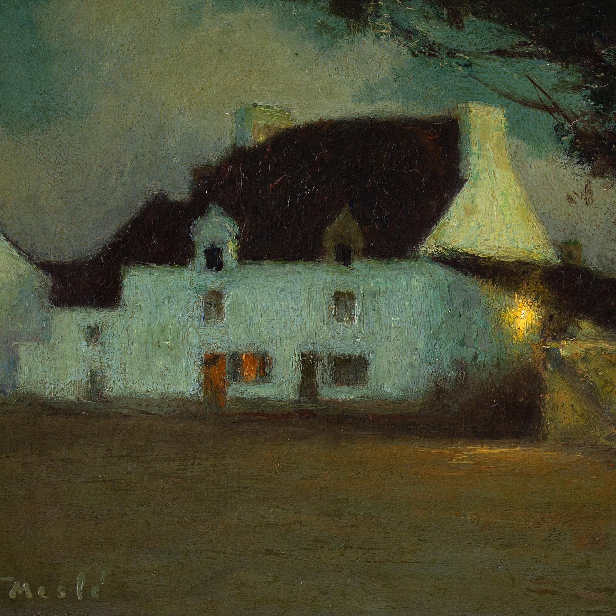 Joseph-Paul Mesle, White House At Dusk, Brittany, Oil Painting 7