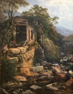 Joseph Paul Pettitt, Very large Victorian river landscape, North Wales