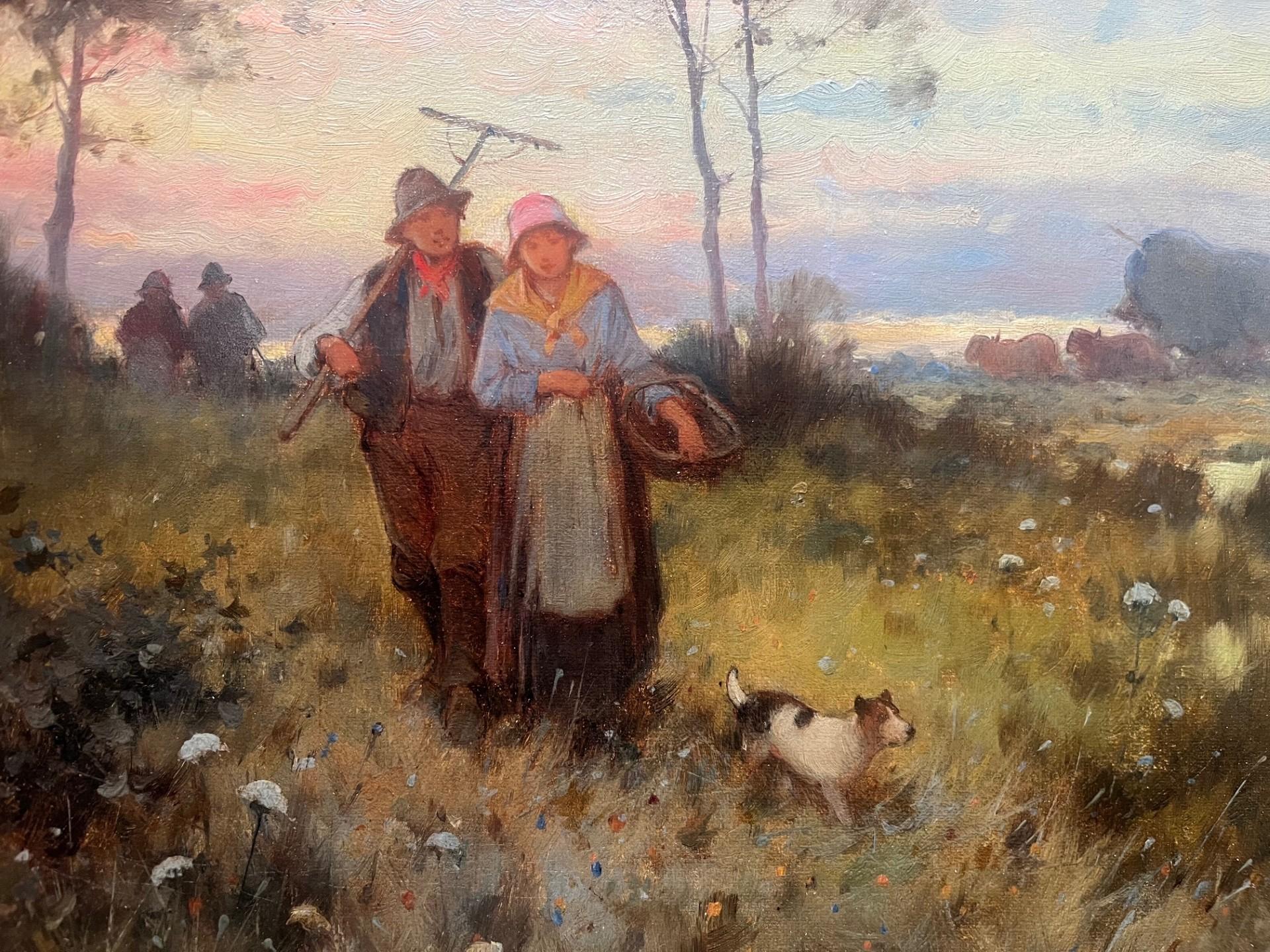 Paysage rural victorien du dix-neuvième siècle avec des ouvriers agricoles et des animaux en vente 1