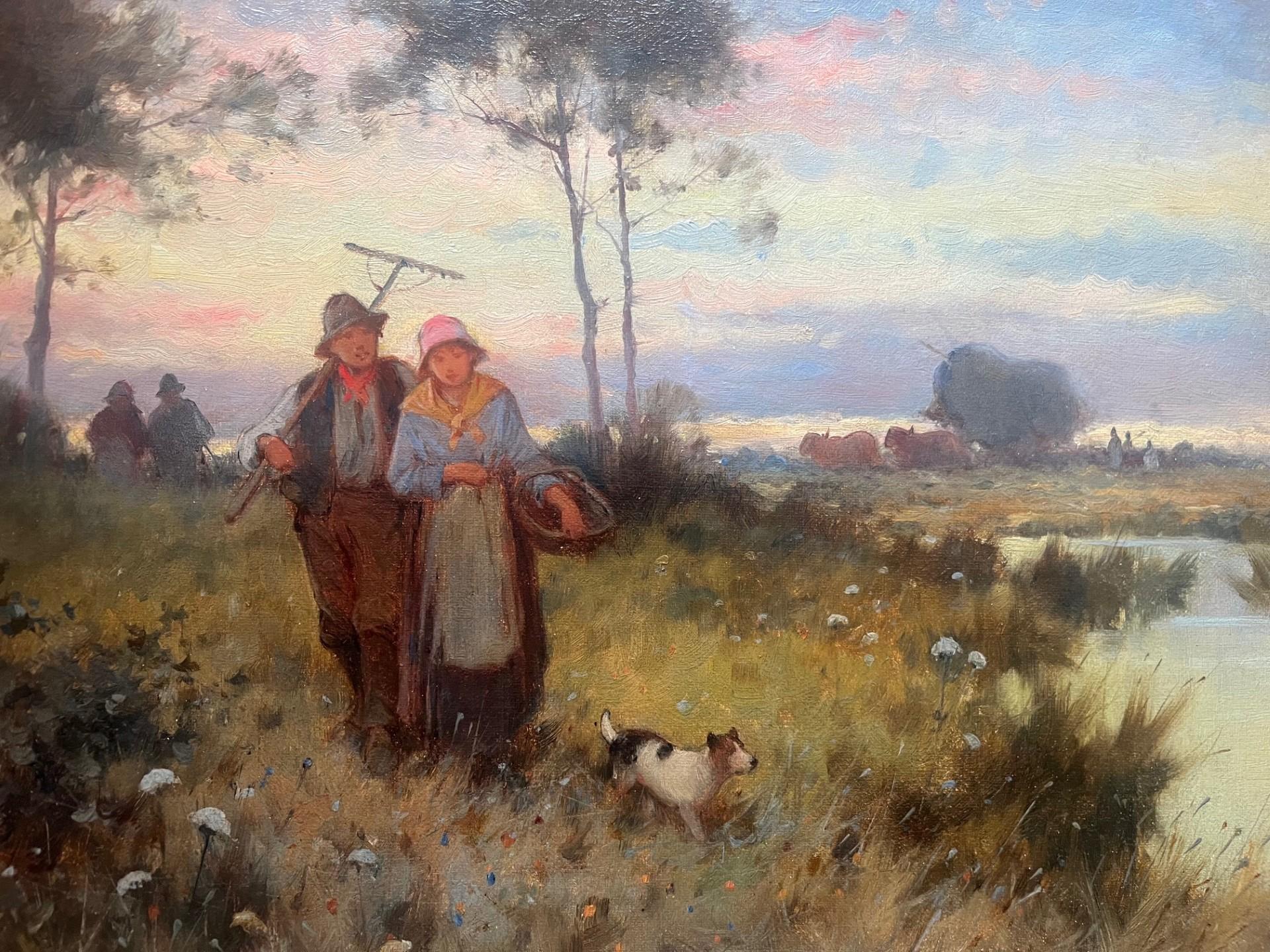 Paysage rural victorien du dix-neuvième siècle avec des ouvriers agricoles et des animaux en vente 3