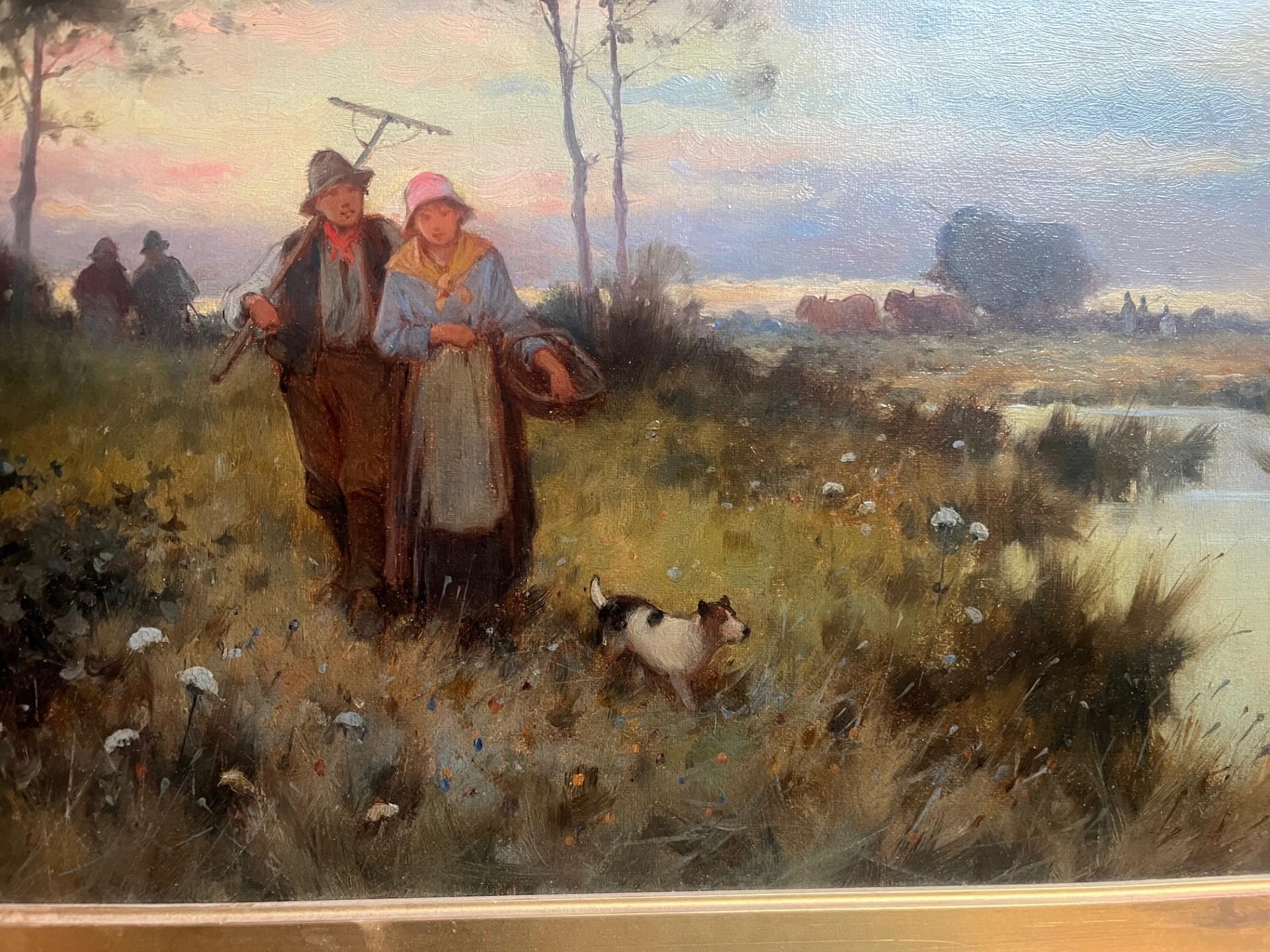 Paysage rural victorien du dix-neuvième siècle avec des ouvriers agricoles et des animaux en vente 4