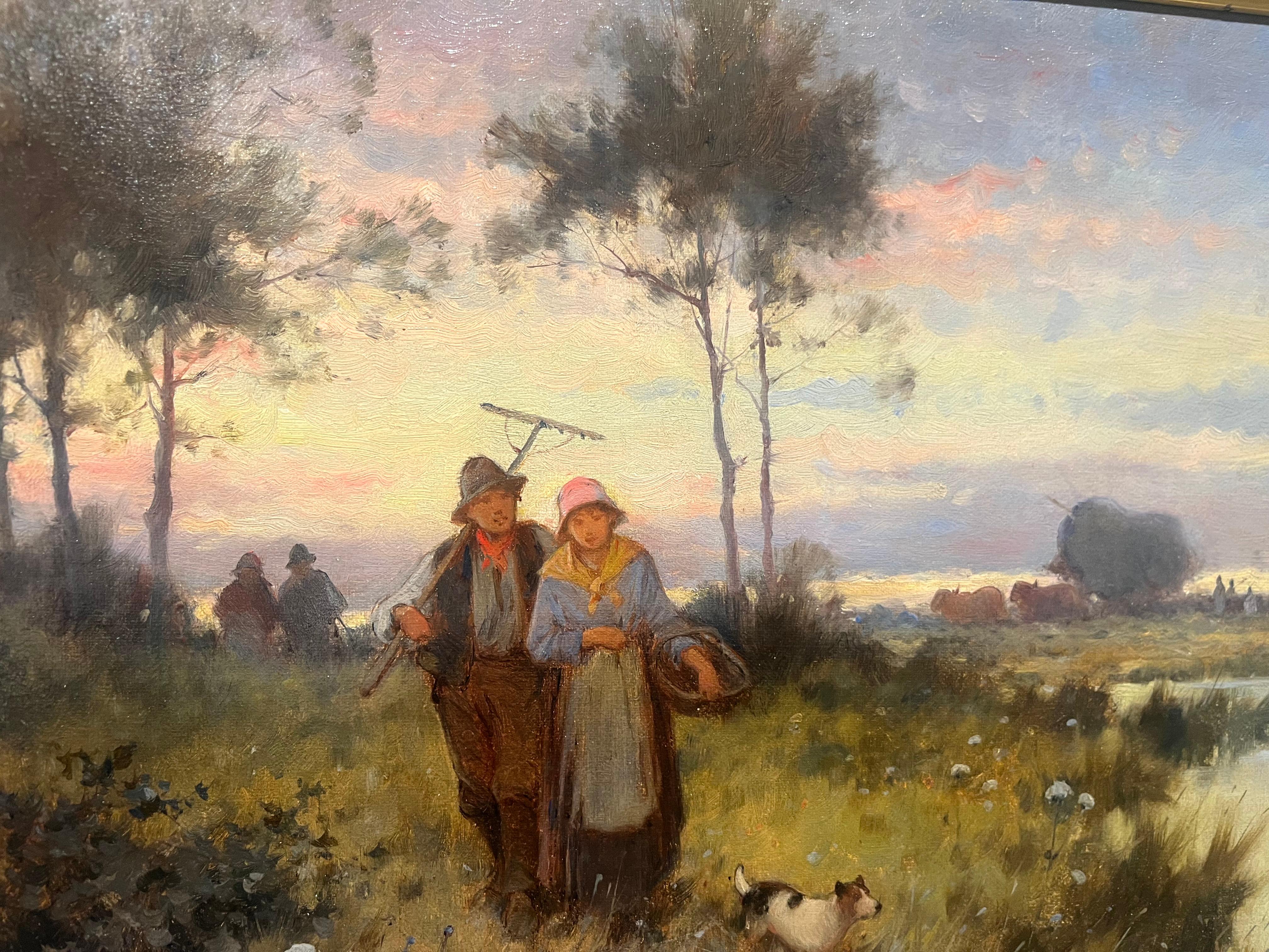 Paysage rural victorien du dix-neuvième siècle avec des ouvriers agricoles et des animaux en vente 5